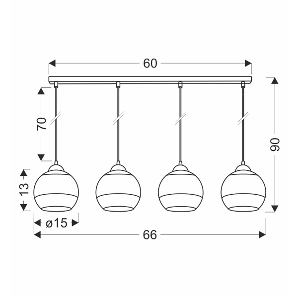 Contessa Lampa Wisząca Czarny 4X40 E27 Klosz Złoty Candellux