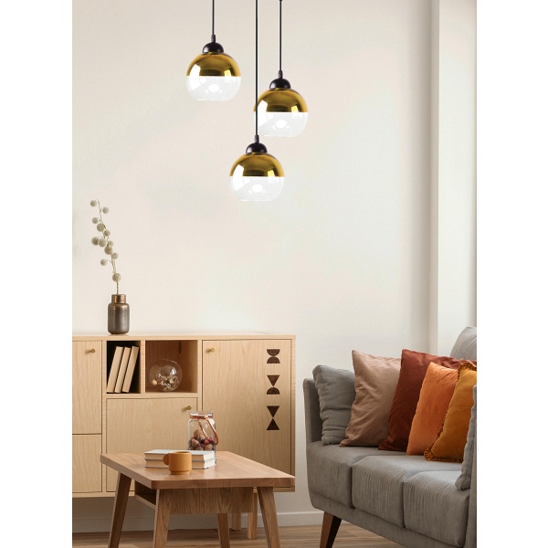 Contessa Lampa Wisząca Talerz Czarny 3X40 E27 Klosz Złoty Candellux