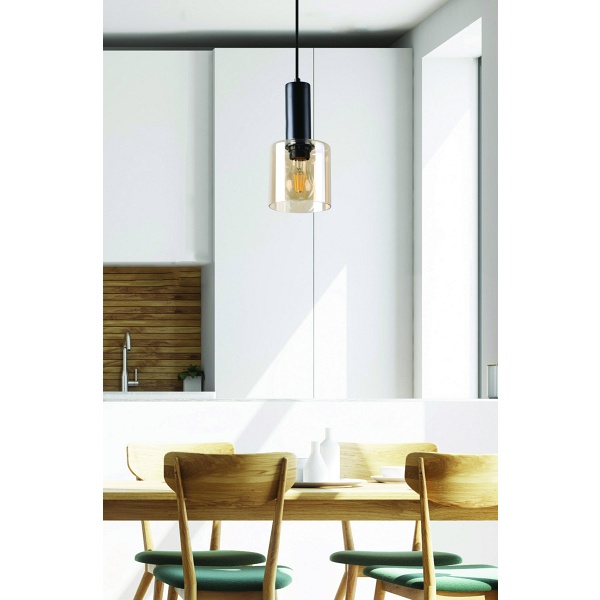 Isar Lampa Wisząca Czarny 1X40 E27 Klosz Bursztynowy Candellux