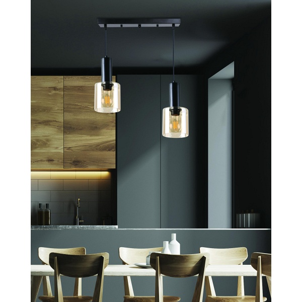 Isar Lampa Wisząca Czarny 2X40 E27 Klosz Bursztynowy Candellux