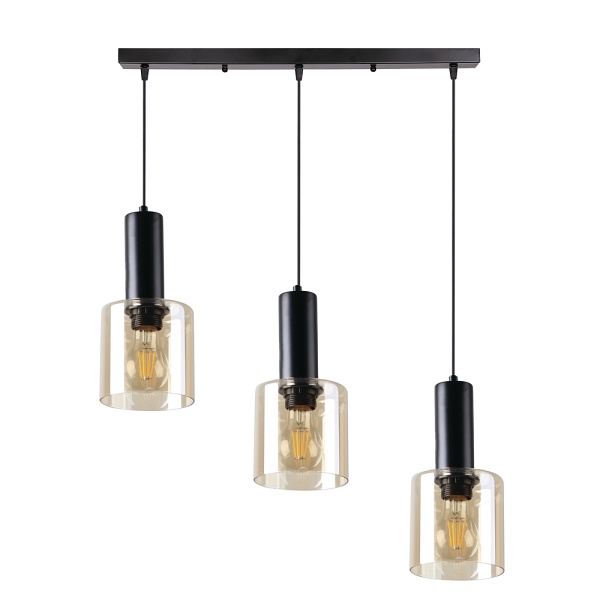Isar Lampa Wisząca Czarny 3X40 E27 Klosz Bursztynowy Candellux
