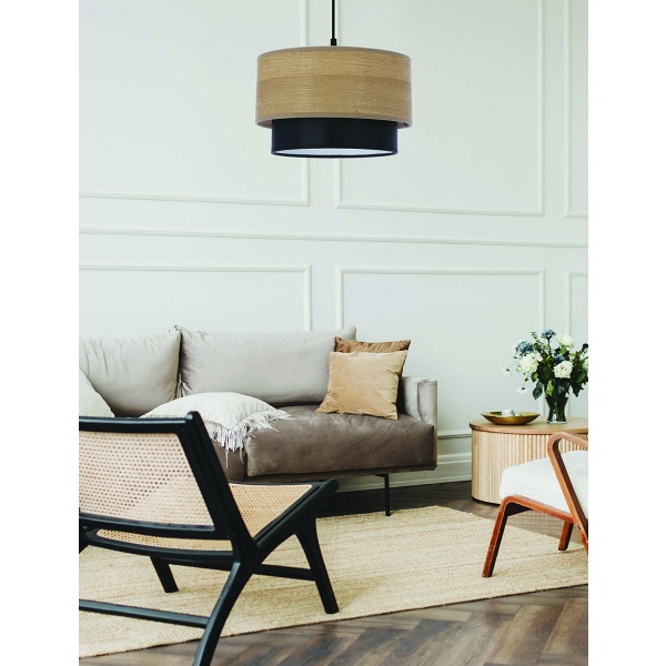 Ruben Lampa Wisząca Czarny 1X60 E27 Abażur Orzechowy+Czarny Candellux