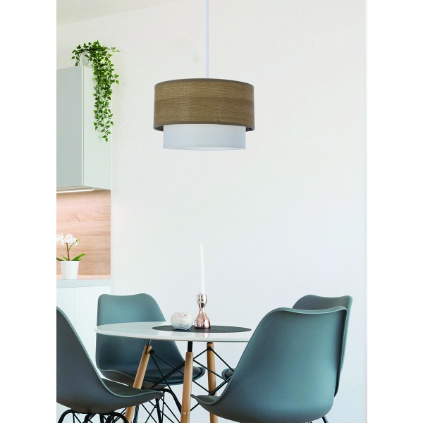 Ruben Lampa Wisząca Biały 1X60 E27 Abażur Orzechowy+Biały Candellux