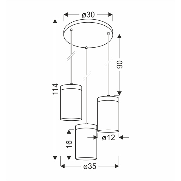 Wels Lampa Wisząca Talerz Czarny+Drewniany 3X40 E27 Klosz Dymiony Candellux