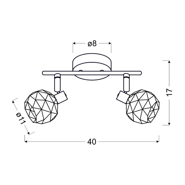 Acrobat Listwa 2X40W E14 Czarny Klosz Miedziany Candellux