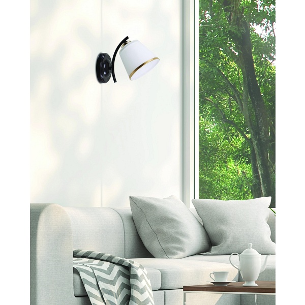 Greco Lampa Kinkiet Czarny+Złoty 1X40 E27 Klosz Biały Candellux