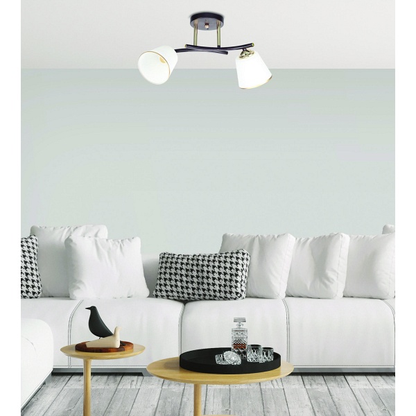 Greco Lampa Sufitowa Czarny+Złoty 2X40 E27 Klosz Biały Candellux