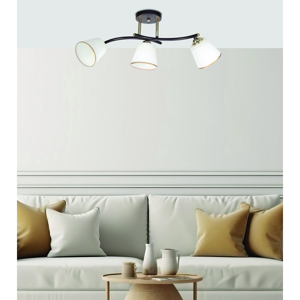 Greco Lampa Sufitowa Czarny+Złoty 3X40 E27 Klosz Biały Candellux