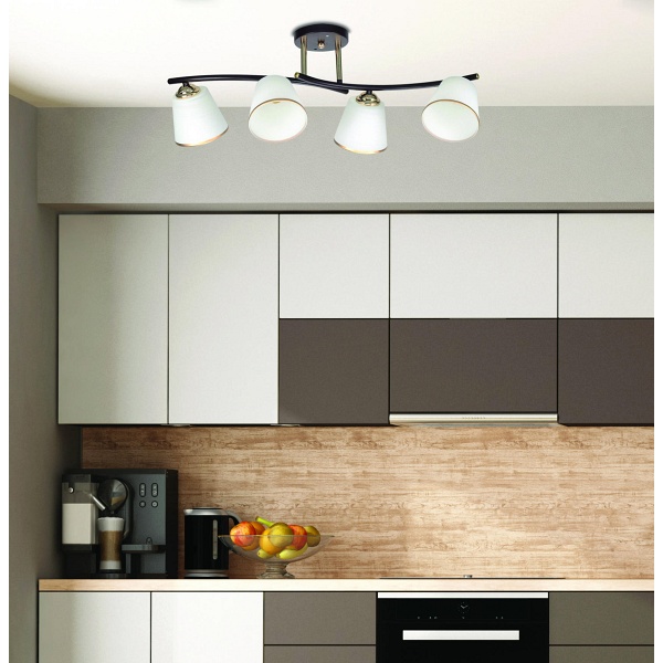 Greco Lampa Sufitowa Czarny+Złoty 4X40 E27 Klosz Biały Candellux