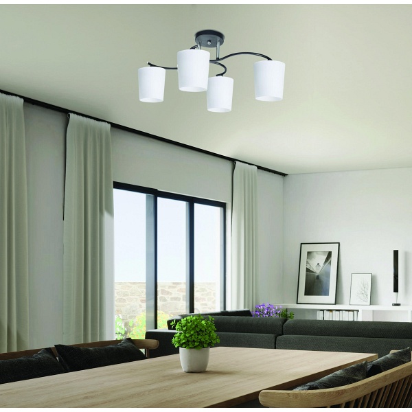 Esnyr Lampa Sufitowa Chromowy+Czarny 4X40 E27 Klosz Biały Candellux