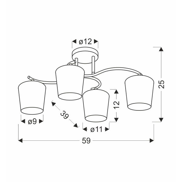 Esnyr Lampa Sufitowa Chromowy+Czarny 4X40 E27 Klosz Biały Candellux