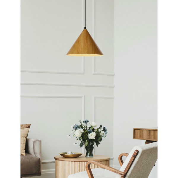 Dunca Lampa Wisząca 25 Czarny 1X40 E27 Klosz Jasny Dębowy Candellux