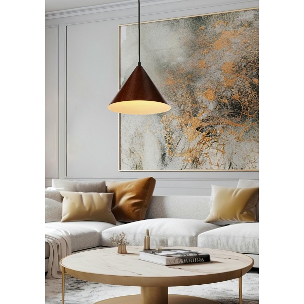 Dunca Lampa Wisząca 25 Czarny 1X40 E27 Klosz Ciemny Orzechowy Candellux