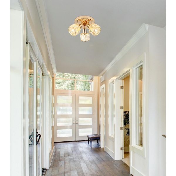 Dubai Lampa Sufitowa Plafon Sat Złoty 3X40W E14 Klosz Złoty Z Kryszt Transp Candellux