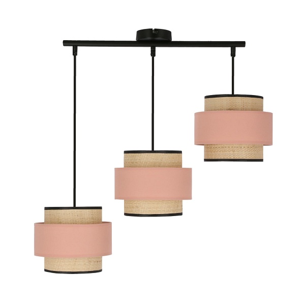 Nani Lampa Wisząca Czarny 3X60W E27 Abażur Beżowy+Łososiowy Candellux