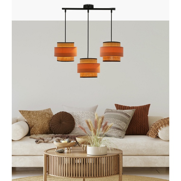 Nani Lampa Wisząca Czarny 3X60W E27 Abażur Beżowy+Łososiowy Candellux