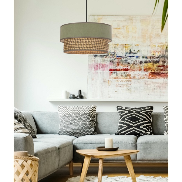 Livorno Lampa Wisząca Czarny 1X60W E27 Abażur Miętowy+Szaro Beżowy Candellux