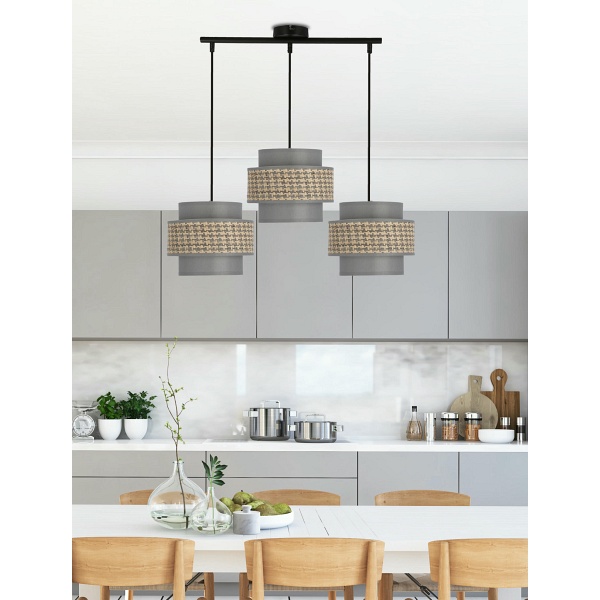 Luccia Lampa Wisząca Czarny 3X40W E27 Abażur Szaro Beżowy+Grafitowy Candellux
