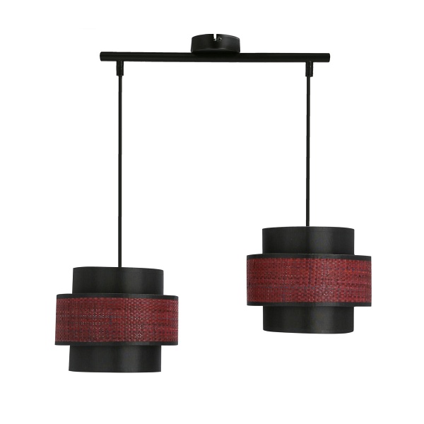 Toscana Lampa Wisząca Czarny 2X60W E27 Abażur Bordowy+Czarny Candellux