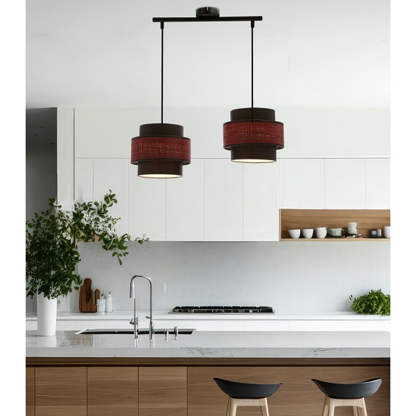 Toscana Lampa Wisząca Czarny 2X60W E27 Abażur Bordowy+Czarny Candellux