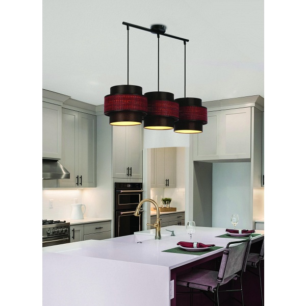 Toscana Lampa Wisząca Czarny 3X60W E27 Abażur Bordowy+Czarny Candellux