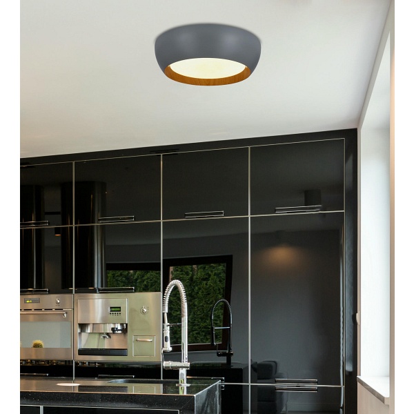 Abruzzo Lampa Sufitowa Plafon Szaro Drewniany 24W Led 40X32 Cm Klosz Biały Candellux