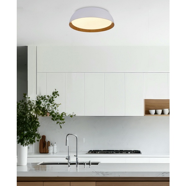 Calabria Lampa Sufitowa Plafon Biało Drewniany 24W Led 40X32 Cm Klosz Biały Candellux