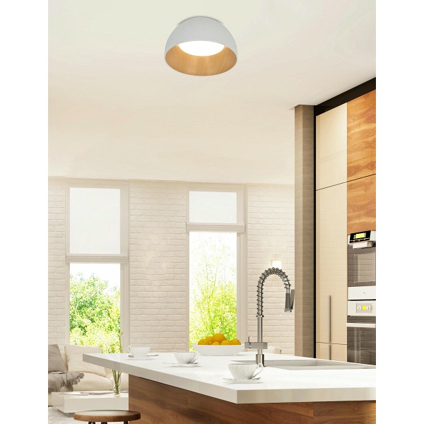 Liguria Lampa Sufitowa Plafon Biało Drewniany 18W Led 35 Cm Klosz Biały Candellux