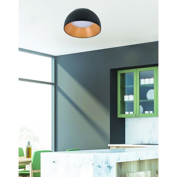 Liguria Lampa Sufitowa Plafon Czarno Drewniany 18W Led 35 Cm Klosz Biały Candellux