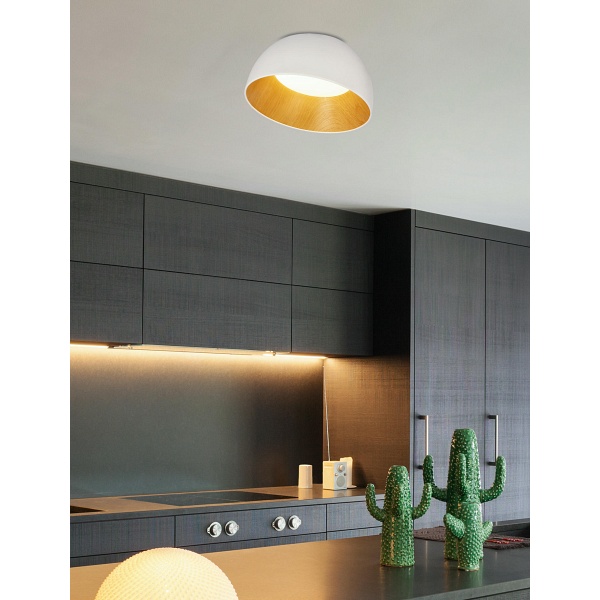 Trento Lampa Sufitowa Plafon Biało Drewniany 18W Led 35 Cm Klosz Biały Candellux