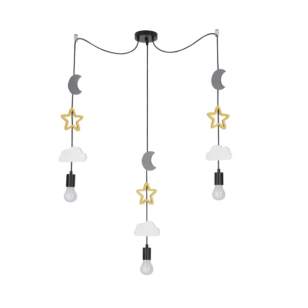 Trio Ccc P Lampa Wisząca Czarny 3X20W E27 Iq Kids Biały+Złoty+Szary Candellux