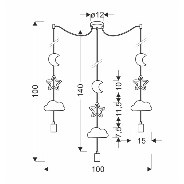 Trio Ccc P Lampa Wisząca Czarny 3X20W E27 Iq Kids Biały+Złoty+Szary Candellux
