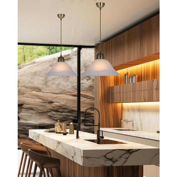 Moss Lampa Wisząca Patynowy 1X60W E27 Klosz Biały Alabastrowy Candellux