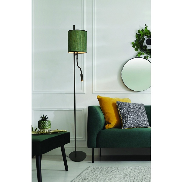 Bendi Lampa Podłogowa Czarny 1X40W E27+3W Led 4000K Abażur Zielony Candellux