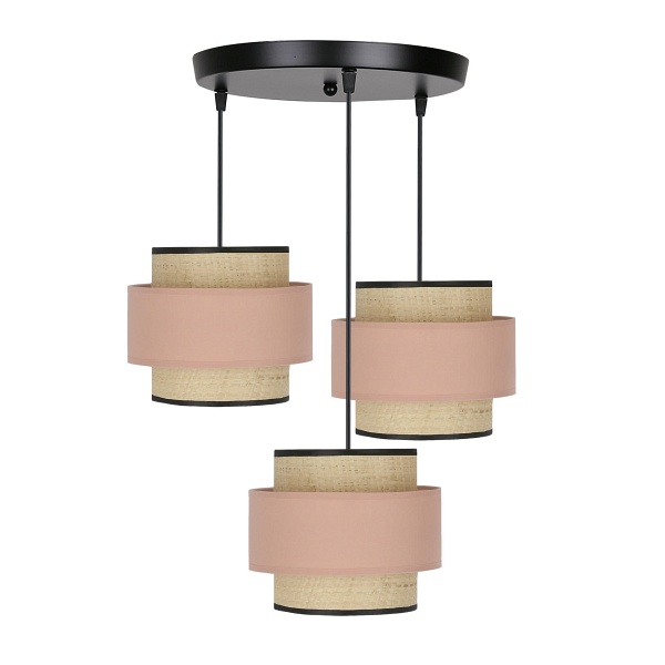Nani Lampa Wisząca Czarny Talerz 3X40W E27 Abażur Beżowy+Łososiowy Candellux