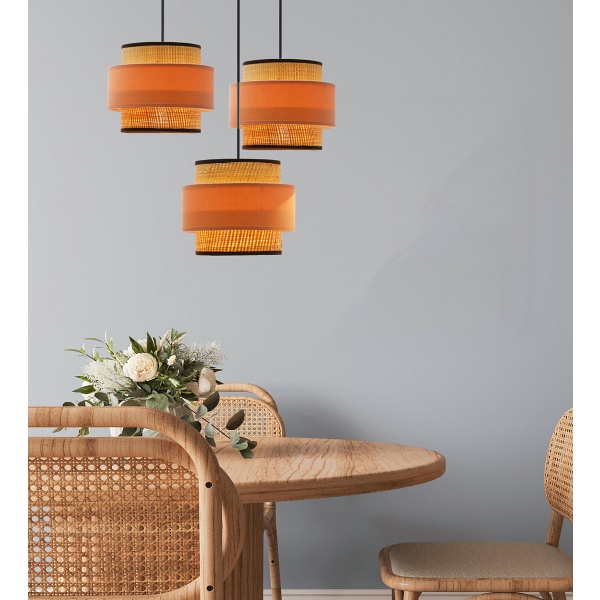 Nani Lampa Wisząca Czarny Talerz 3X40W E27 Abażur Beżowy+Łososiowy Candellux