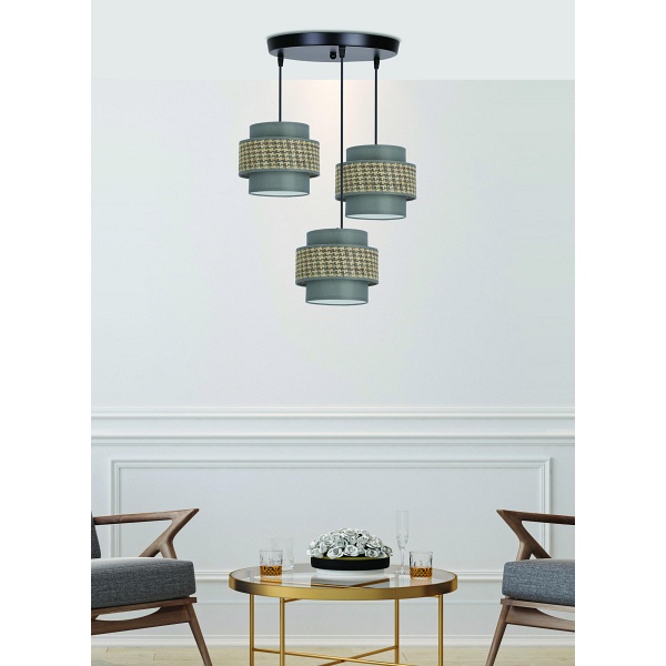 Luccia Lampa Wisząca Czarny Talerz 3X40W E27 Abażur Beżowy+Grafitowy Candellux