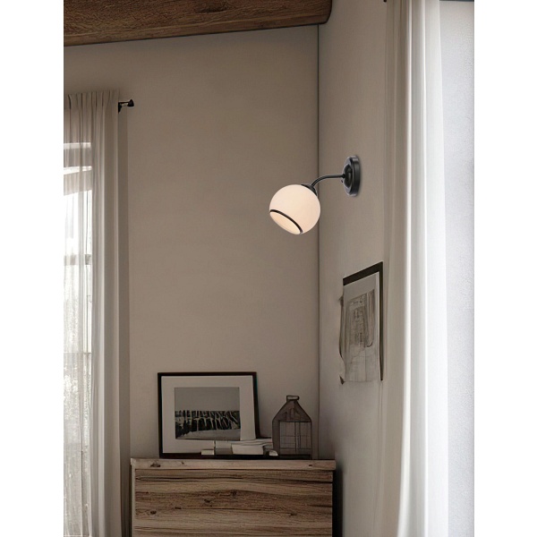 Marinen Lampa Kinkiet Czarny 1X40W E27 Klosz Biały Z Obwódką Candellux