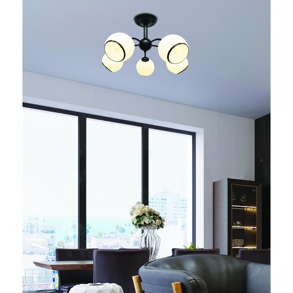 Marinen Lampa Wisząca Czarny 5X40W E27 Klosz Biały Z Obwódką Candellux