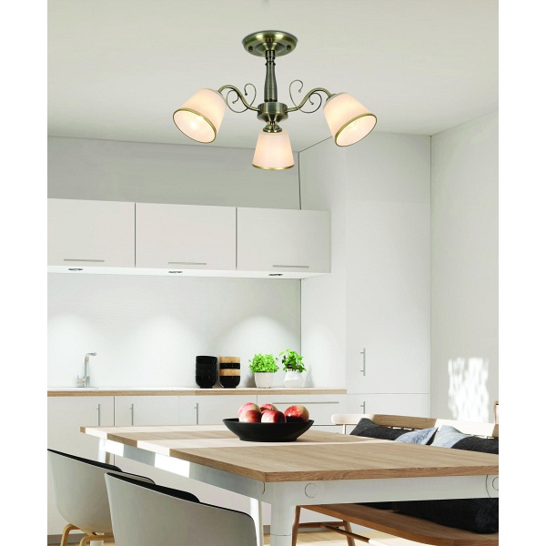 Losanna Lampa Wisząca Patynowy 3X40W E14 Klosz Biały Z Obwódką Candellux