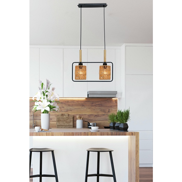 Crown Lampa Wisząca Czarny 2X40W E27 Abażur Beżowy Candellux