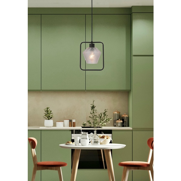 Niko Lampa Wisząca Czarny 1X40W E27 Klosz Bezbarwny Karbowany Candellux