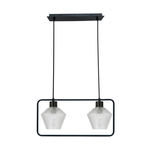 Niko Lampa Wisząca Czarny 2X40W E27 Klosz Bezbarwny Karbowany Candellux