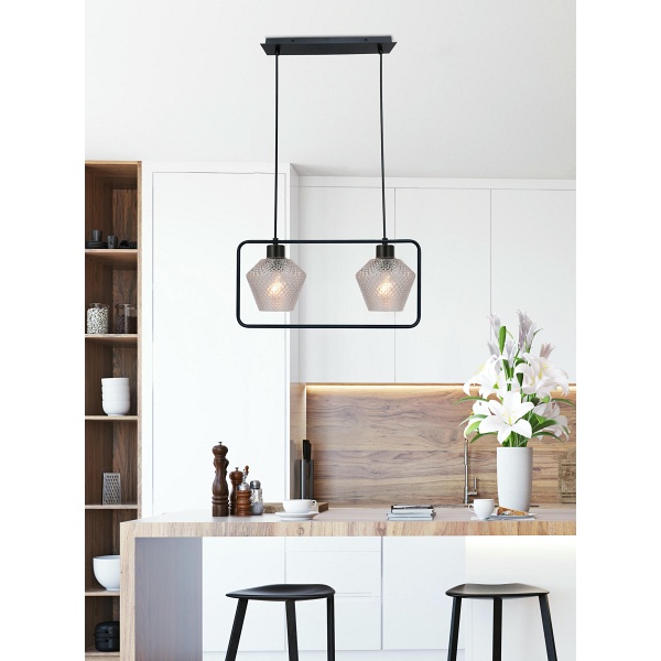 Niko Lampa Wisząca Czarny 2X40W E27 Klosz Bezbarwny Karbowany Candellux