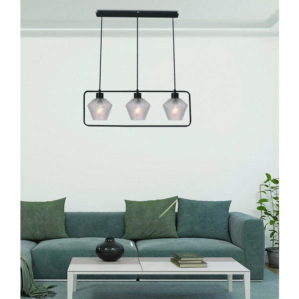Niko Lampa Wisząca Czarny 3X40W E27 Klosz Bezbarwny Karbowany Candellux