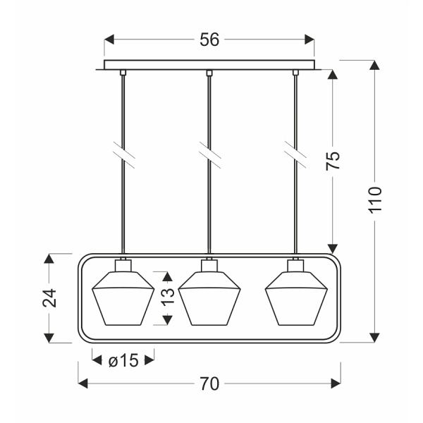 Niko Lampa Wisząca Czarny 3X40W E27 Klosz Bezbarwny Karbowany Candellux