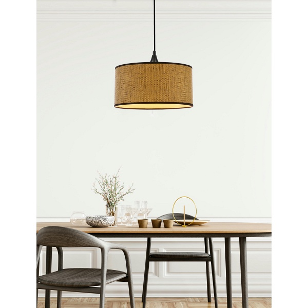 Anaka Lampa Wisząca Czarny 1X40W E27 Abażur Plecionka Beżowo-Brązowa Candellux