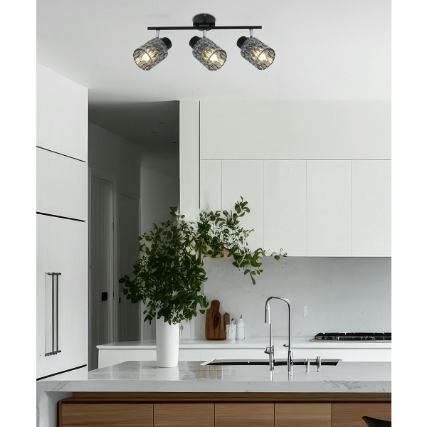 Bill Lampa Sufitowa Listwa Czarny 3X40W E27 Klosz Dymiony Candellux