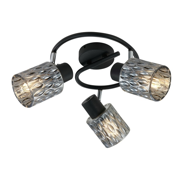 Bill Lampa Sufitowa Spirala Czarny 3X40W E27 Klosz Dymiony Candellux