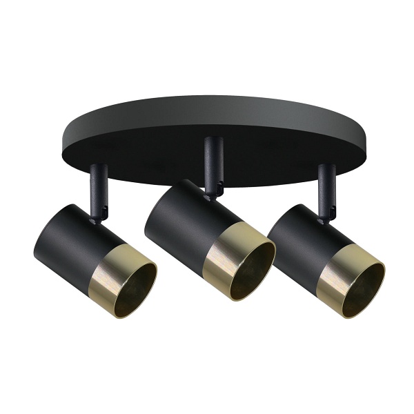 Tobi Lampa Sufitowa Plafon Czarny 3X15W Gu10 Klosz Czarny+Złoty Candellux